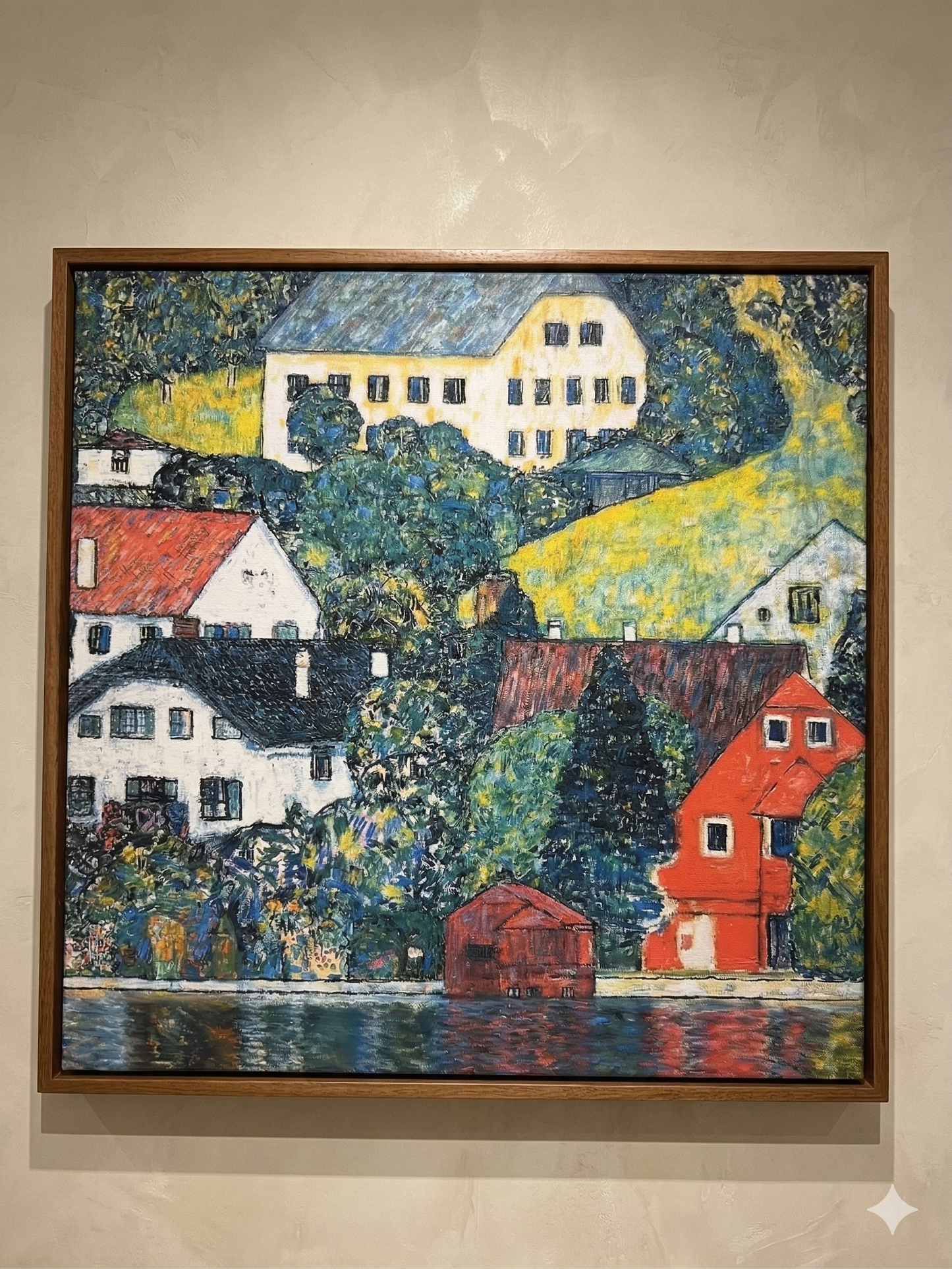 Gustav Klimt Inspired 'Lakeside Village' Canvas Art - 40x40cm