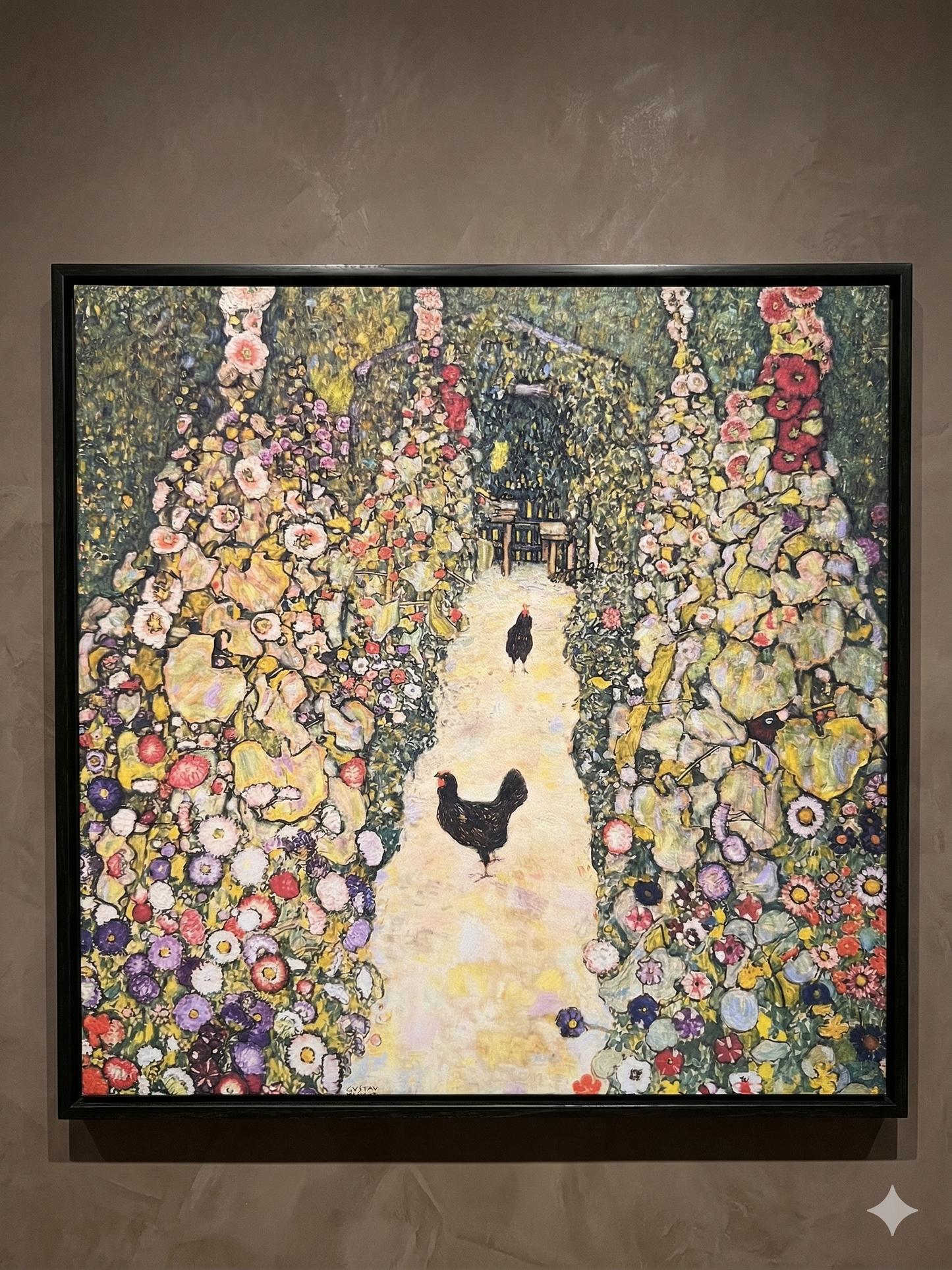 Gustav Klimt Inspired 'Garden Path with Chickens' Canvas Art - 40x40cm
