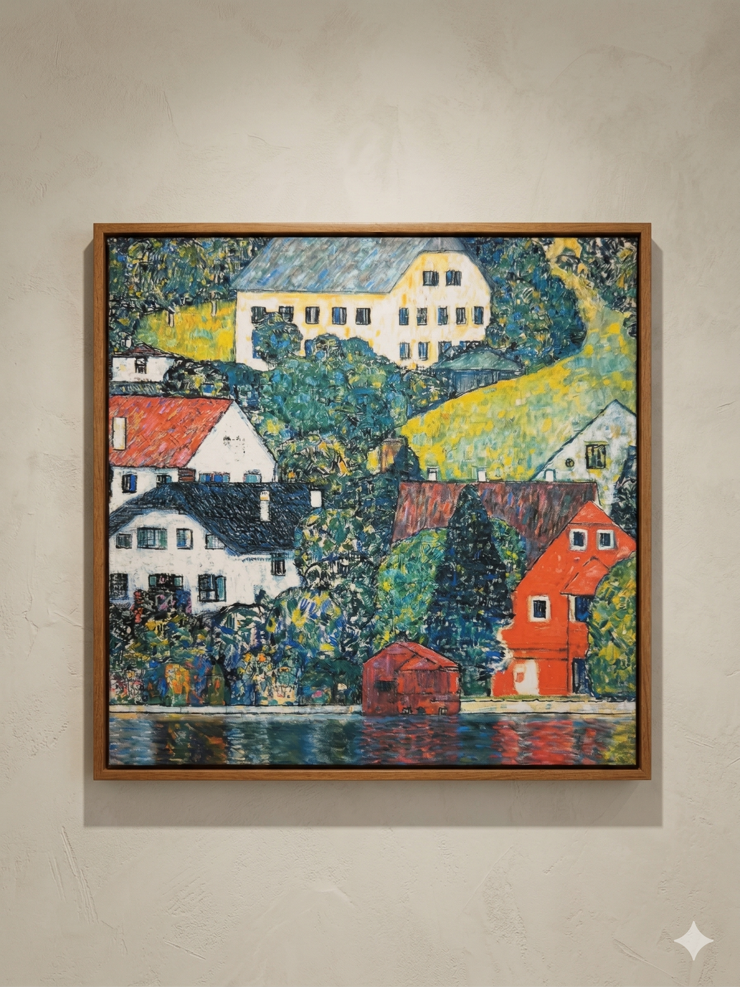 Gustav Klimt Inspired 'Lakeside Village' Canvas Art - 40x40cm