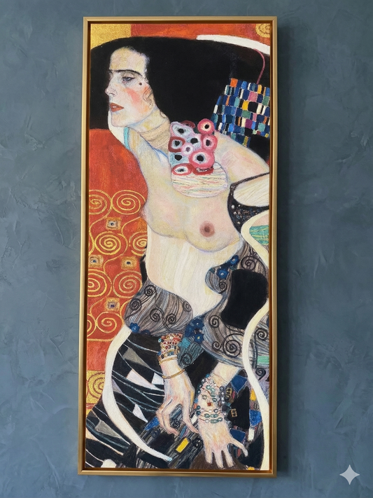 Gustav Klimt Inspired 'Hygieia’s Golden Serpent' Canvas Art - 30x70cm Vertical Painting
