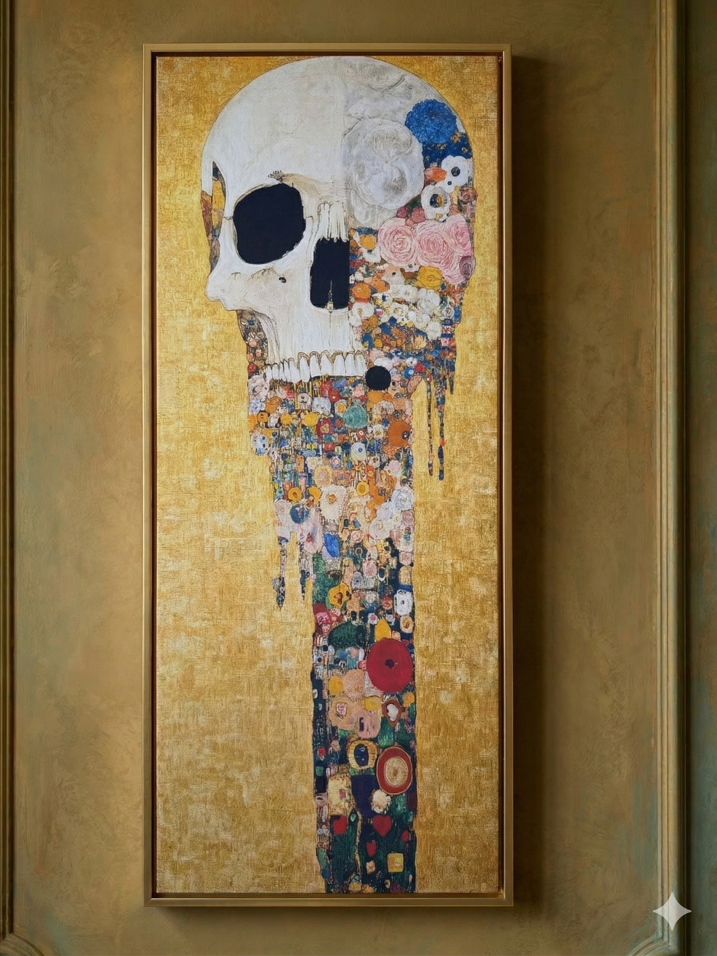 Gustav Klimt Inspired 'Flowering Memento Mori' Canvas Art - 30x70cm Vertical Painting