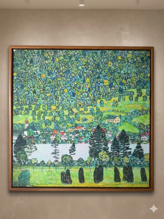Gustav Klimt Inspired 'Mountain Lake Panorama' Canvas Art - 40x40cm
