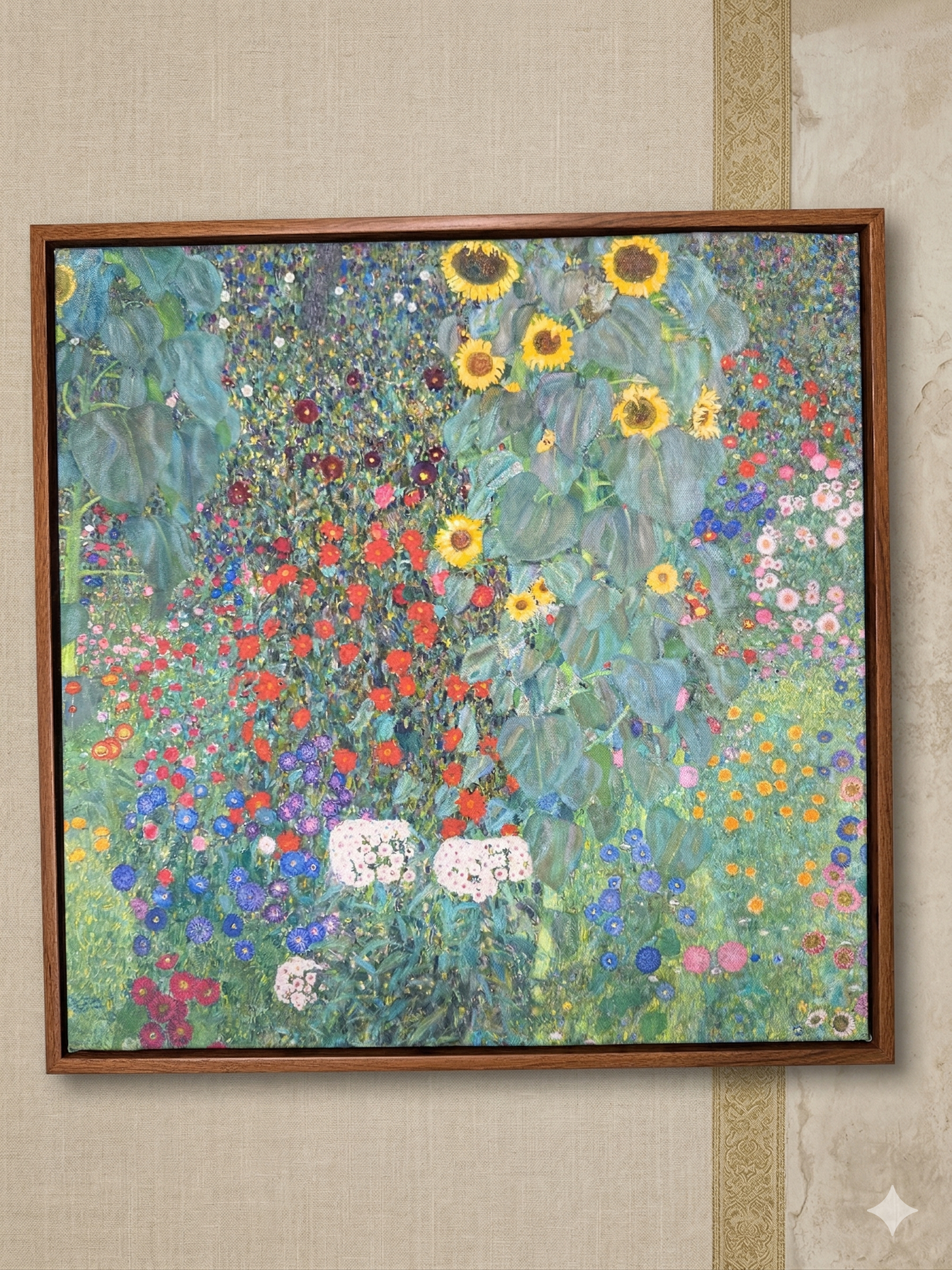 Gustav Klimt Inspired 'Sunflowers and Wildflowers' Canvas Art - 40x40cm