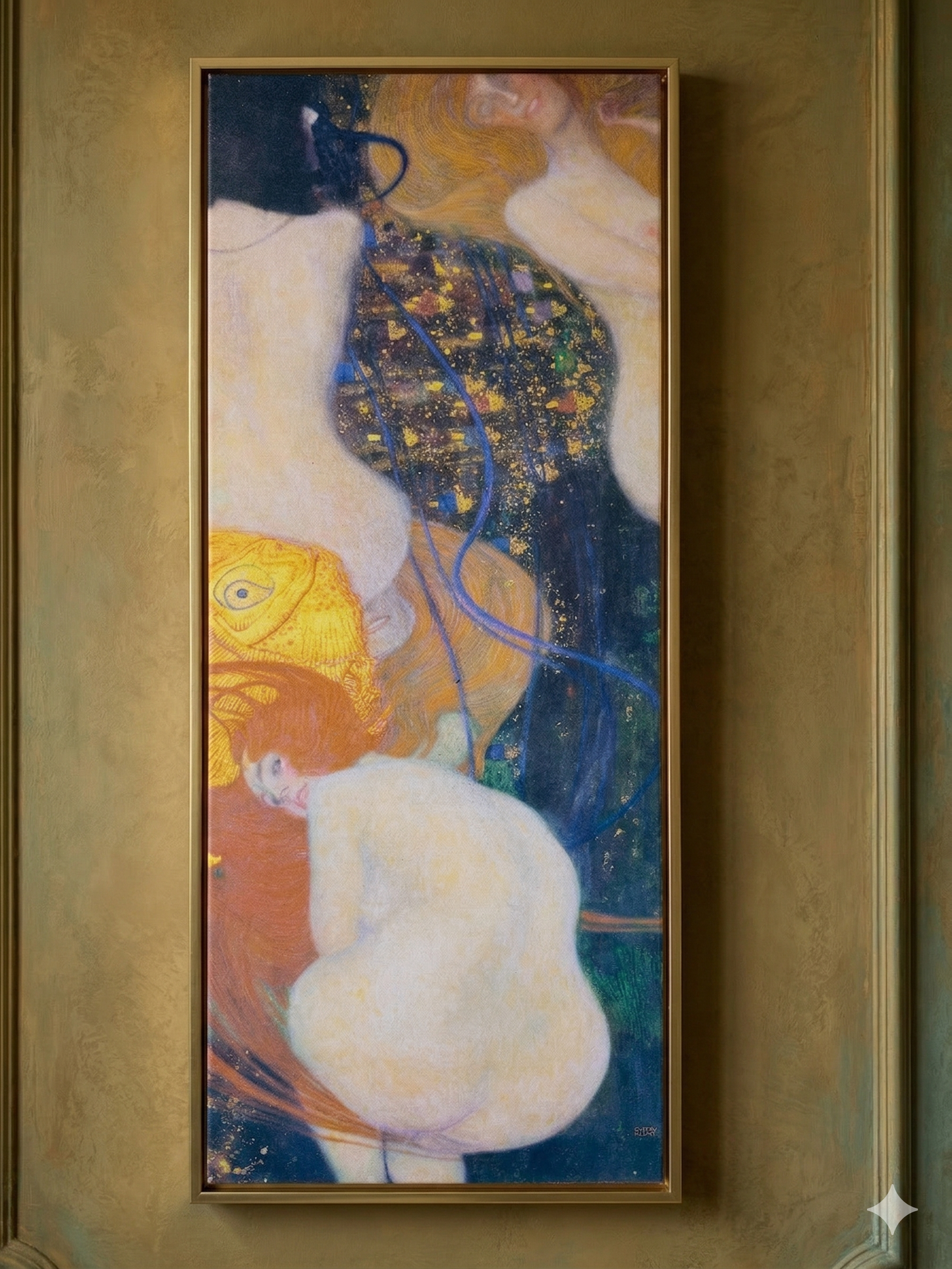 Gustav Klimt Inspired 'Aquatic Nymphs' Canvas Art - 30x70cm Vertical Painting