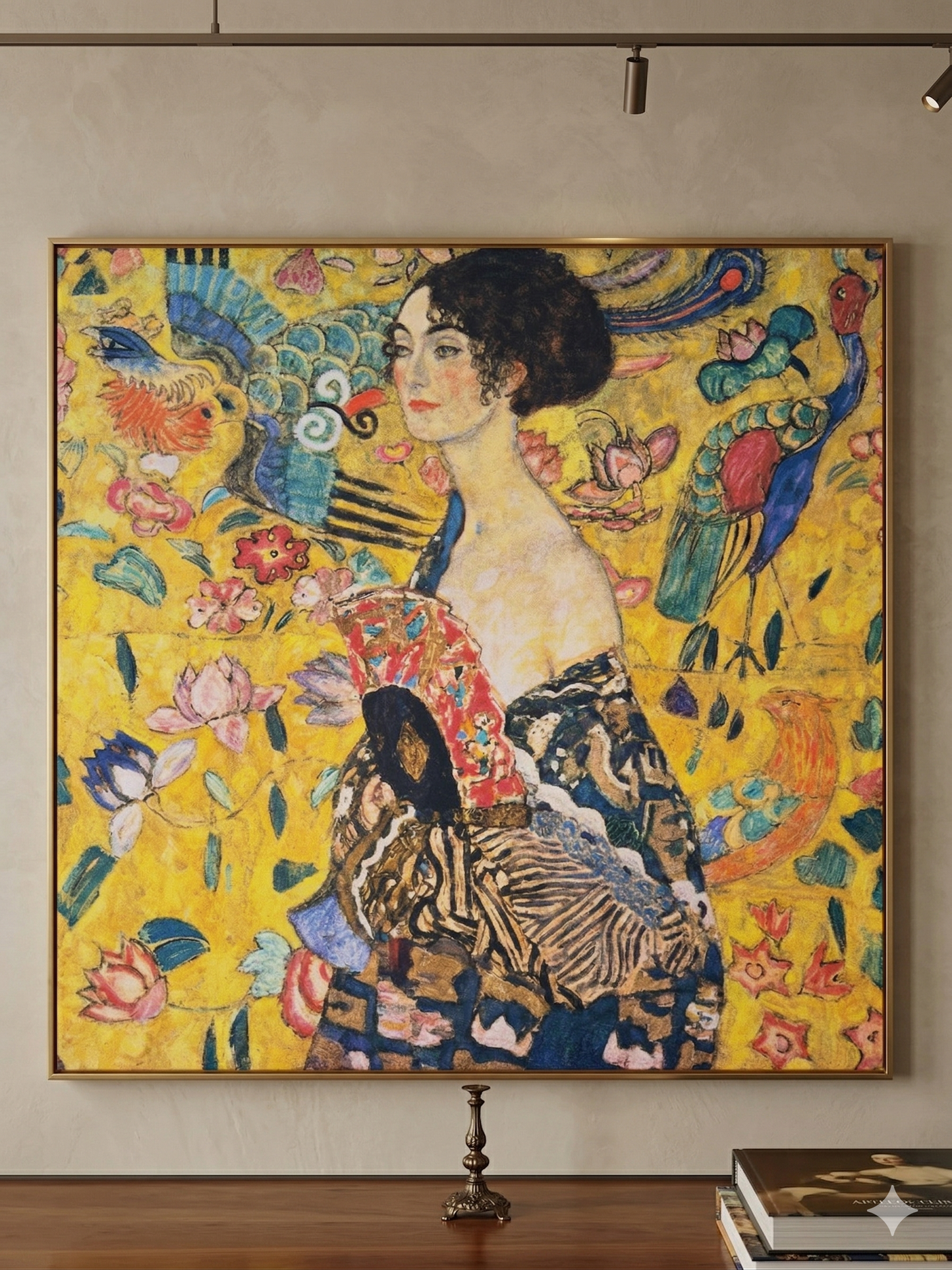 Gustav Klimt Inspired 'Lady and the Peacock' Canvas Art - 70x70cm Square Painting