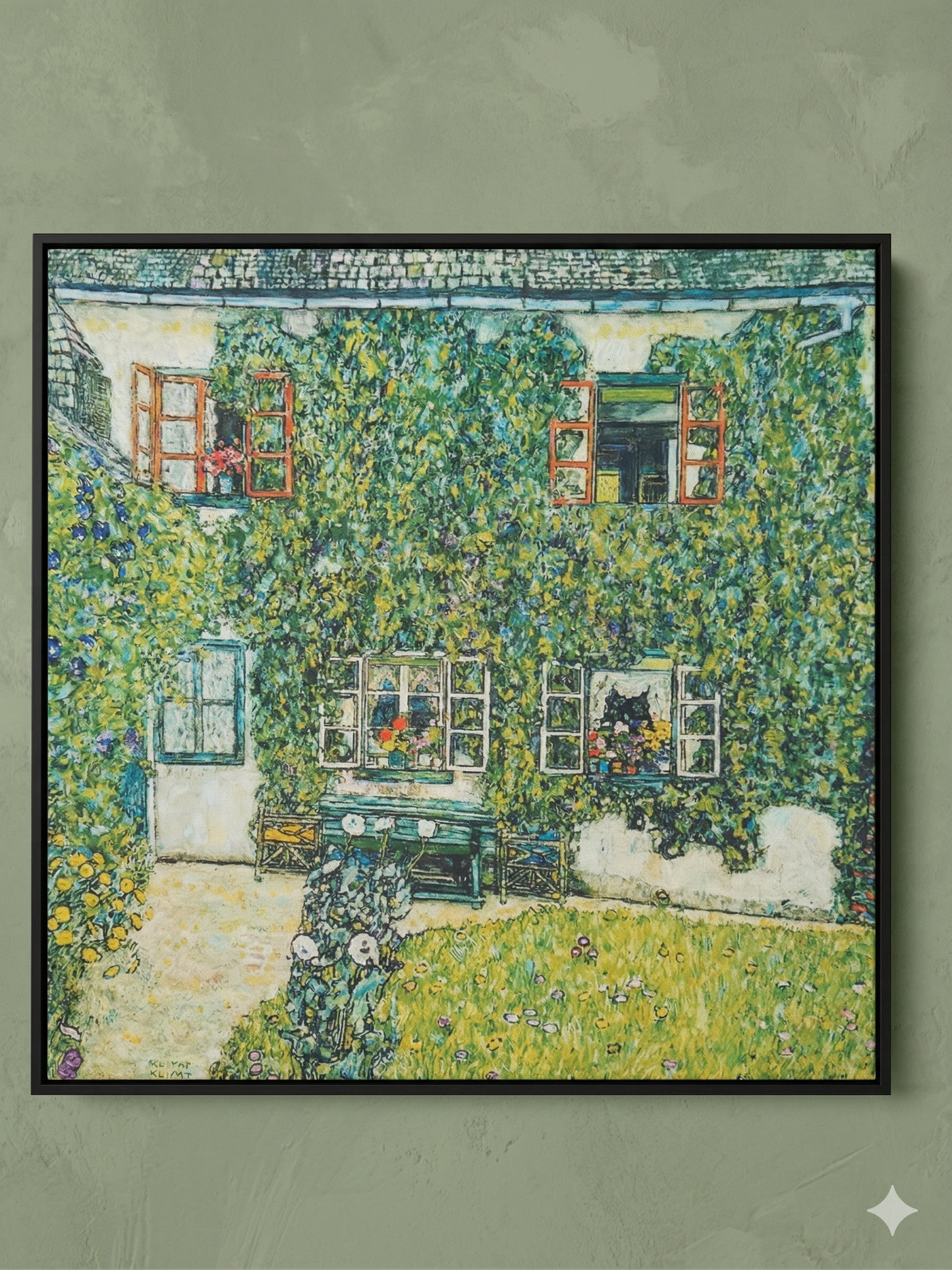 Gustav Klimt Inspired 'The Ivy-Clad Facade' Canvas Art - 40x40cm