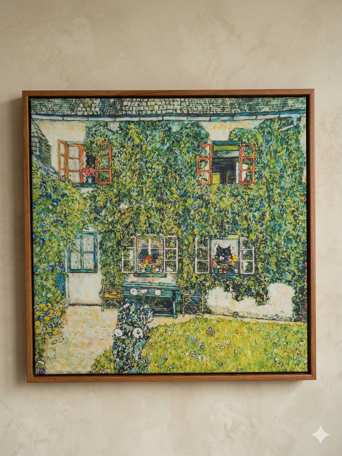 Gustav Klimt Inspired 'The Ivy-Clad Facade' Canvas Art - 40x40cm