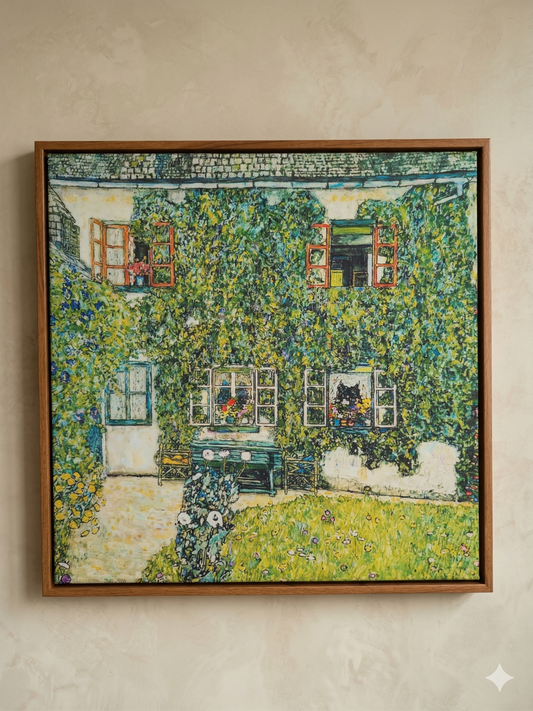 Gustav Klimt Inspired 'The Ivy-Clad Facade' Canvas Art - 40x40cm