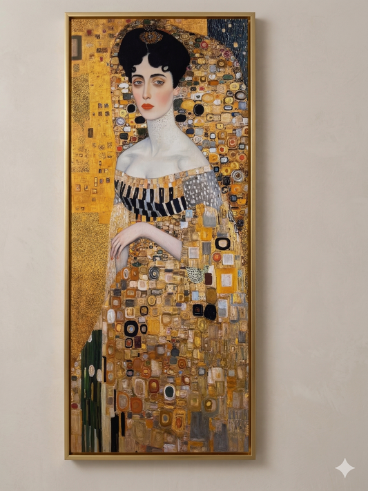 Gustav Klimt Inspired 'Gilded Elegance' Canvas Art - 30x70cm Vertical Painting